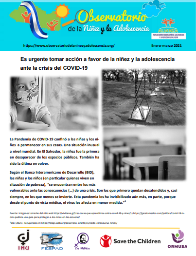 Read more about the article Observatorio de la Niñez y Adolescencia. No. 1. Enero – Marzo  2021