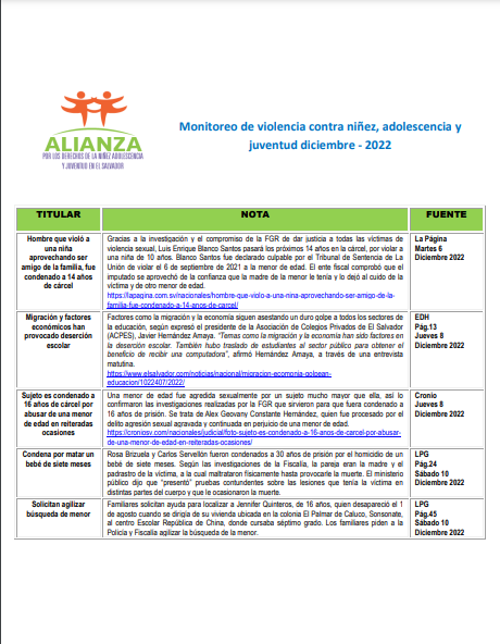Read more about the article Monitoreo violencia niñez y adolescencia  Diciembre 2022