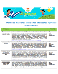 Read more about the article Monitoreo de violencia contra niñez, adolescencia Diciembre 2023