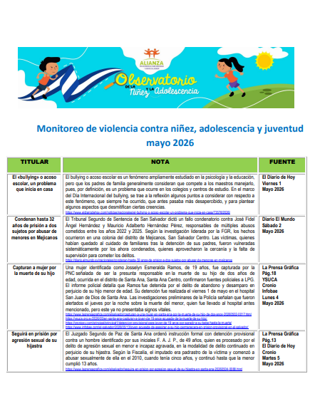 Read more about the article Monitoreo de violencia contra niñez, adolescencia Mayo 2026